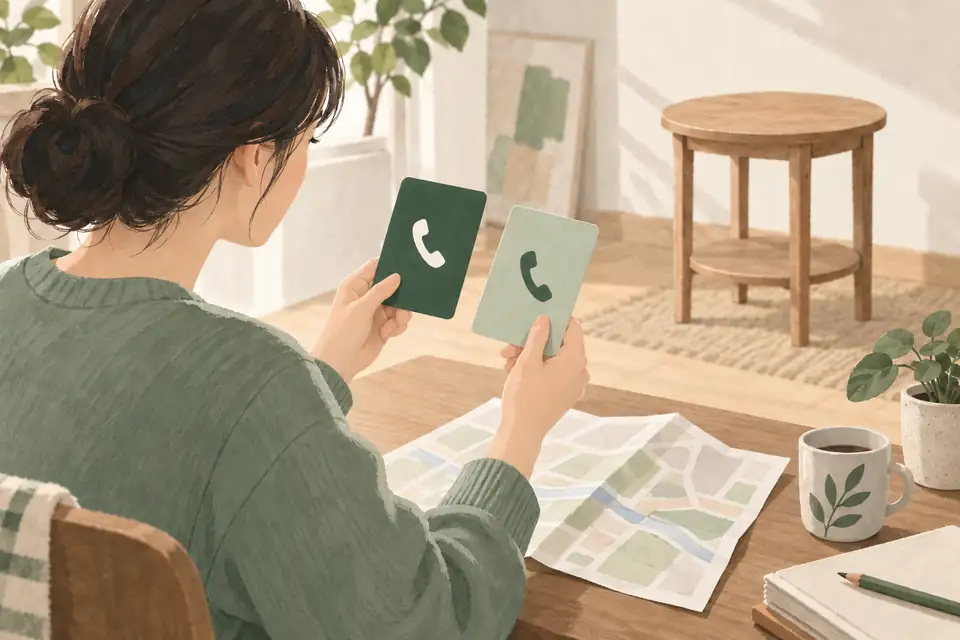 영통2동에서 이웃 동과 다른 수거 문의처를 확인하는 안내 일러스트
